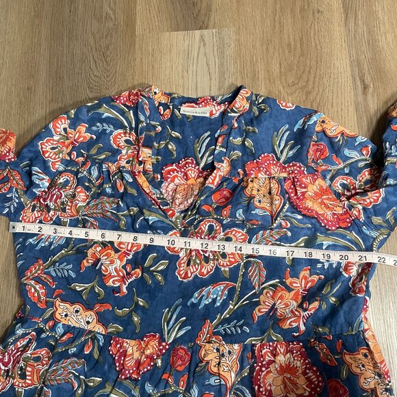 Fitzroy & Willa Marti Tiered Dress M medium blue floral block print India - Picture 7 of 9